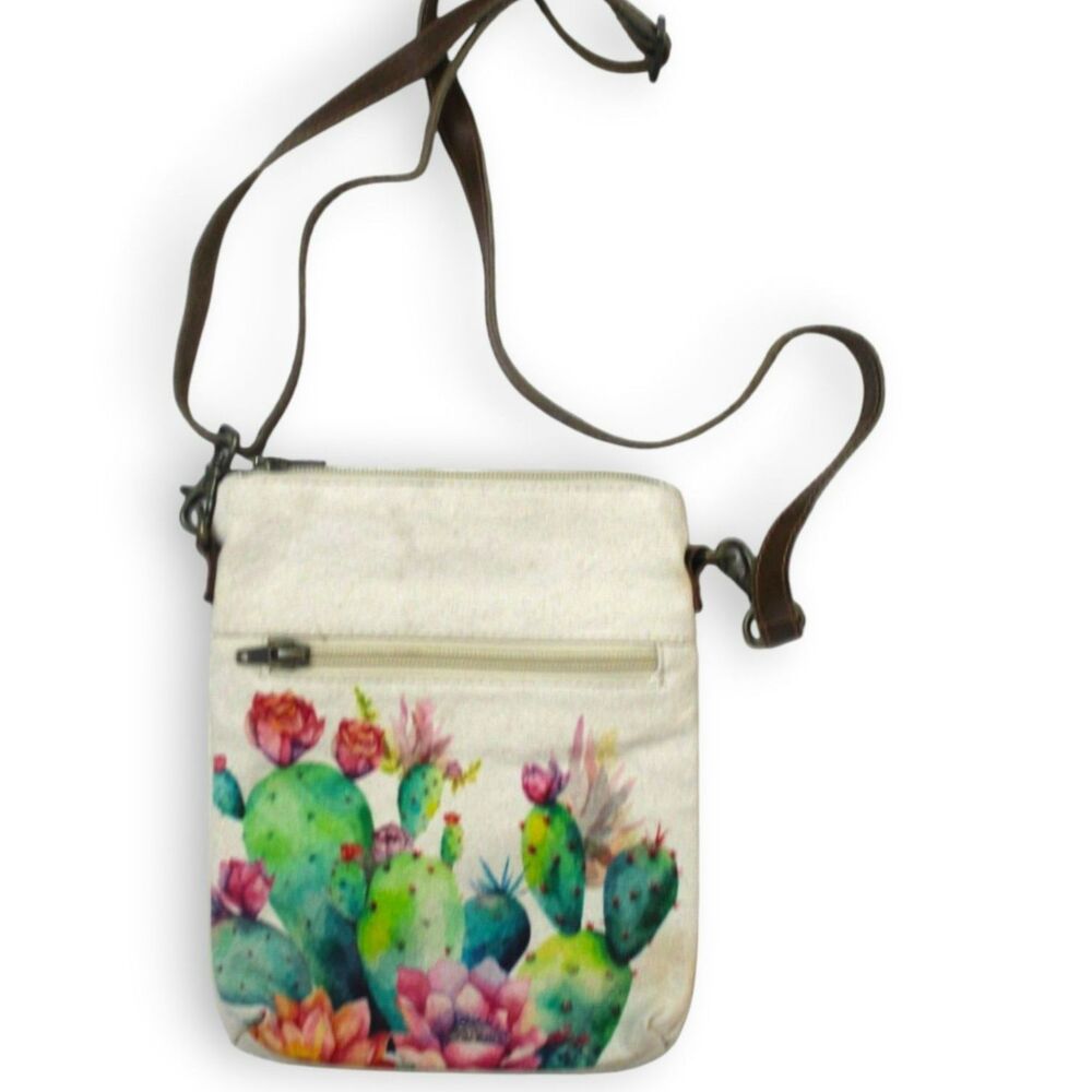 Cotta Club Canvas Crossbody Bag Watercolor Cactus Print Boho Desert Purse